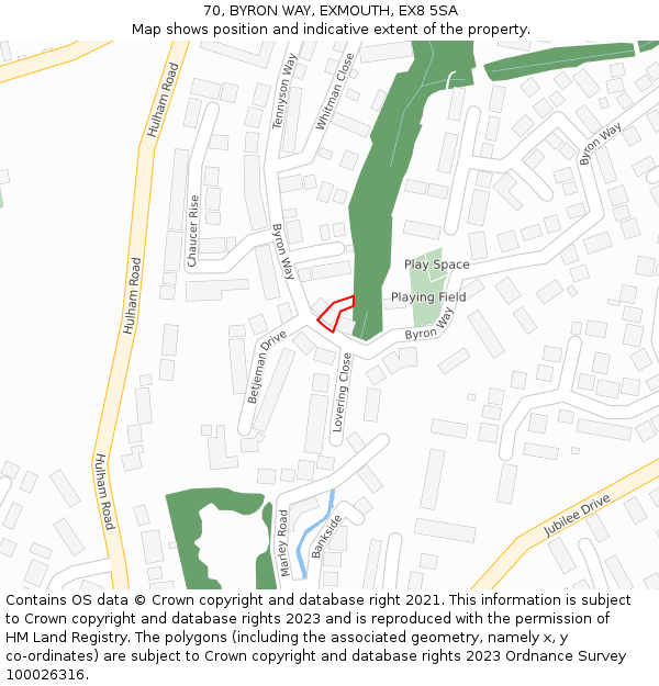 70, BYRON WAY, EXMOUTH, EX8 5SA: Location map and indicative extent of plot