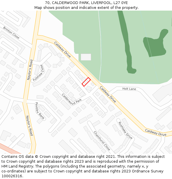 70, CALDERWOOD PARK, LIVERPOOL, L27 0YE: Location map and indicative extent of plot