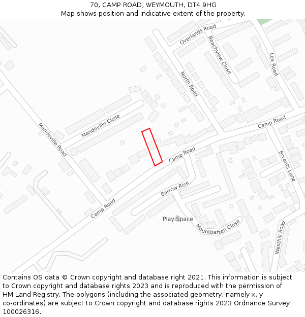 70, CAMP ROAD, WEYMOUTH, DT4 9HG: Location map and indicative extent of plot