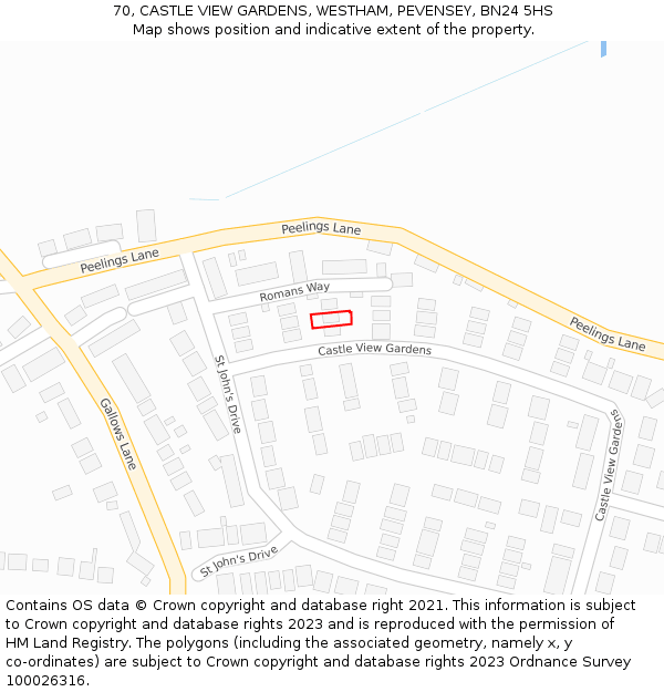 70, CASTLE VIEW GARDENS, WESTHAM, PEVENSEY, BN24 5HS: Location map and indicative extent of plot