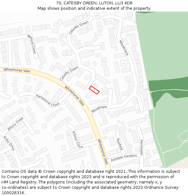 70, CATESBY GREEN, LUTON, LU3 4DR: Location map and indicative extent of plot