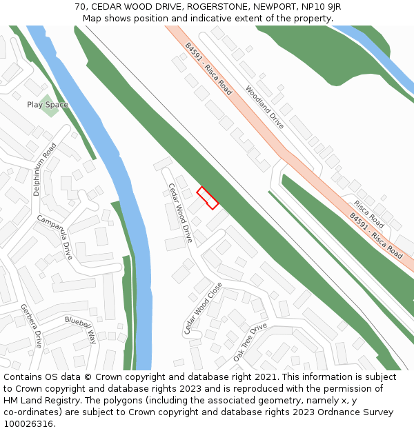 70, CEDAR WOOD DRIVE, ROGERSTONE, NEWPORT, NP10 9JR: Location map and indicative extent of plot