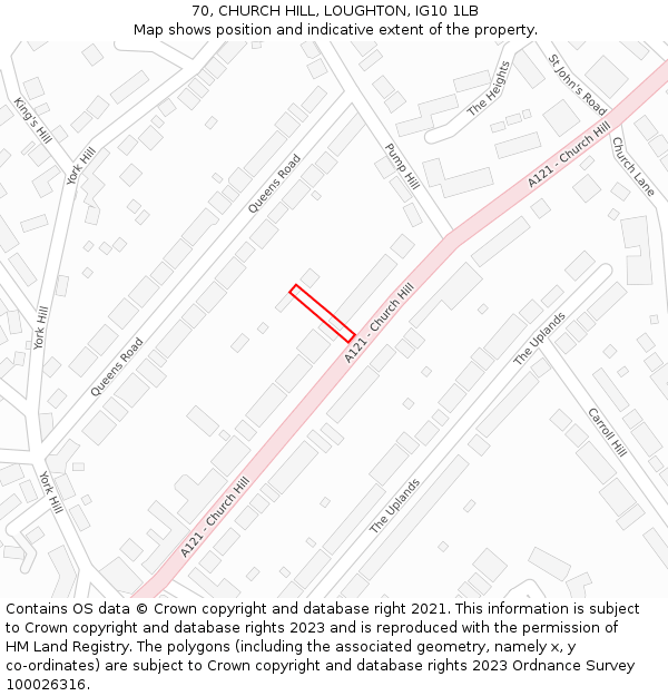 70, CHURCH HILL, LOUGHTON, IG10 1LB: Location map and indicative extent of plot