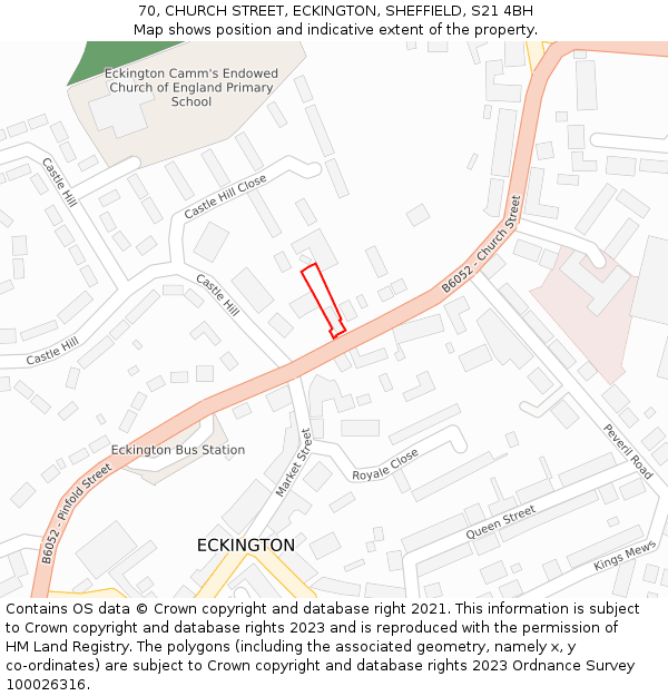 70, CHURCH STREET, ECKINGTON, SHEFFIELD, S21 4BH: Location map and indicative extent of plot