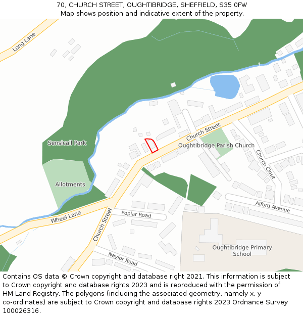 70, CHURCH STREET, OUGHTIBRIDGE, SHEFFIELD, S35 0FW: Location map and indicative extent of plot