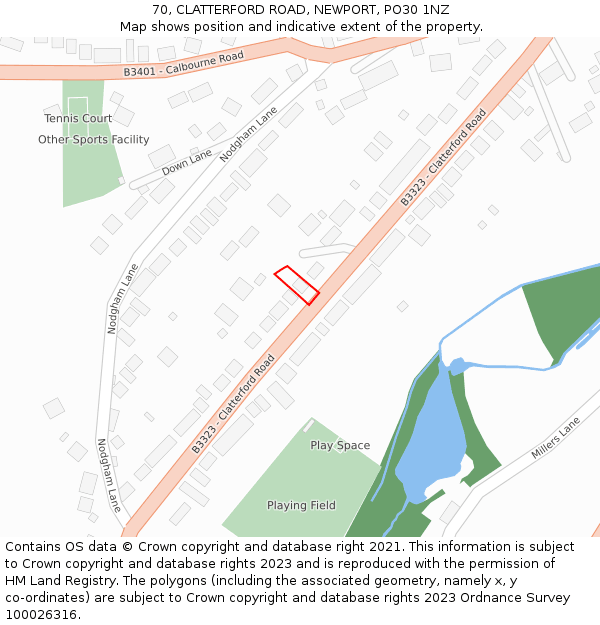 70, CLATTERFORD ROAD, NEWPORT, PO30 1NZ: Location map and indicative extent of plot