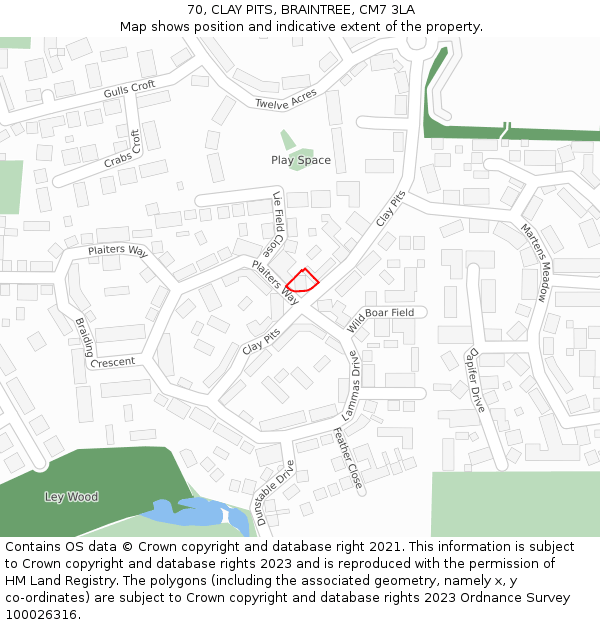 70, CLAY PITS, BRAINTREE, CM7 3LA: Location map and indicative extent of plot