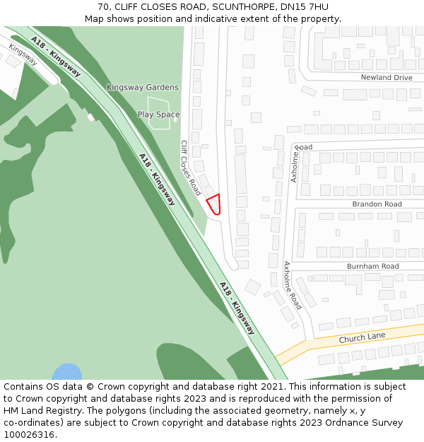 70, CLIFF CLOSES ROAD, SCUNTHORPE, DN15 7HU: Location map and indicative extent of plot