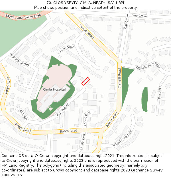 70, CLOS YSBYTY, CIMLA, NEATH, SA11 3PL: Location map and indicative extent of plot