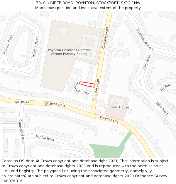 70, CLUMBER ROAD, POYNTON, STOCKPORT, SK12 1NW: Location map and indicative extent of plot