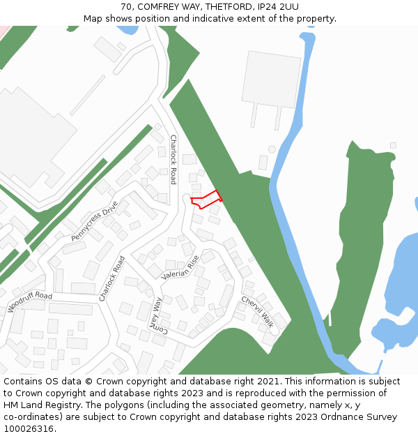 70, COMFREY WAY, THETFORD, IP24 2UU: Location map and indicative extent of plot