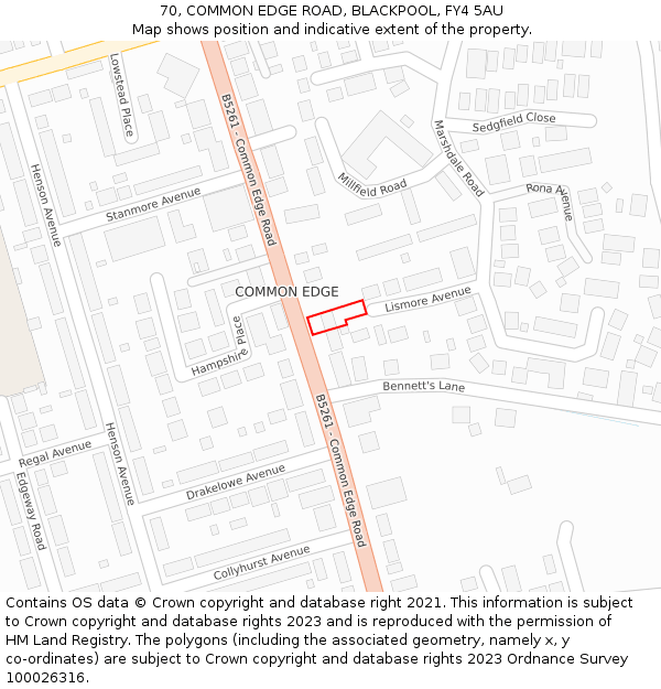 70, COMMON EDGE ROAD, BLACKPOOL, FY4 5AU: Location map and indicative extent of plot