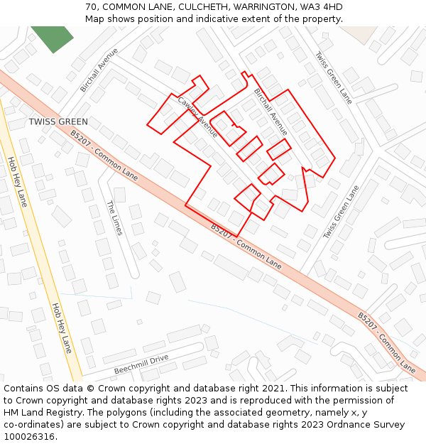 70, COMMON LANE, CULCHETH, WARRINGTON, WA3 4HD: Location map and indicative extent of plot