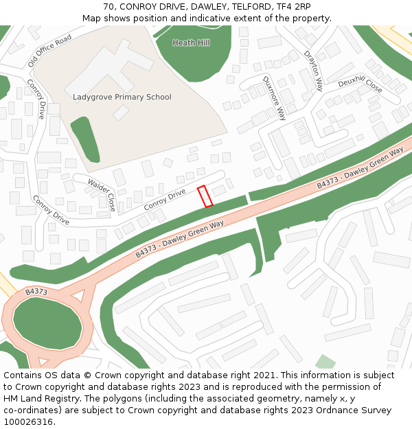 70, CONROY DRIVE, DAWLEY, TELFORD, TF4 2RP: Location map and indicative extent of plot