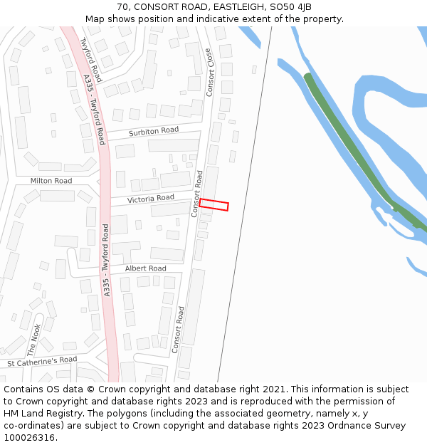 70, CONSORT ROAD, EASTLEIGH, SO50 4JB: Location map and indicative extent of plot