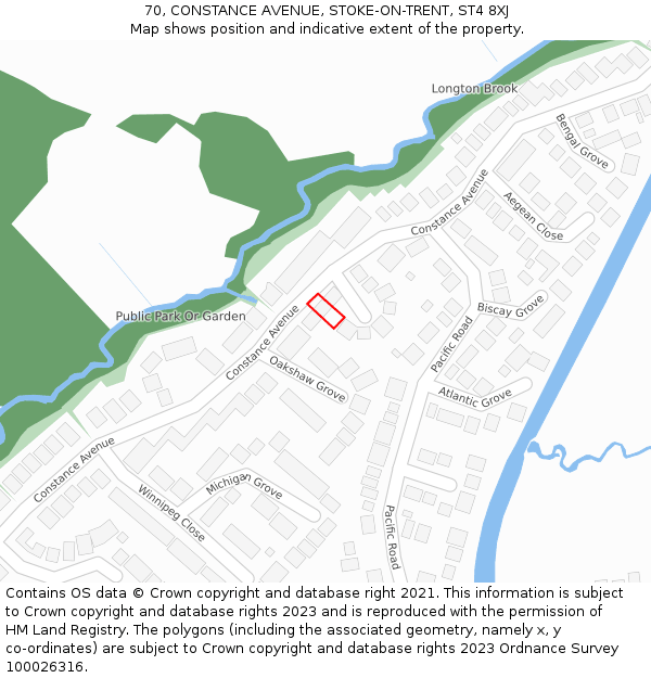 70, CONSTANCE AVENUE, STOKE-ON-TRENT, ST4 8XJ: Location map and indicative extent of plot