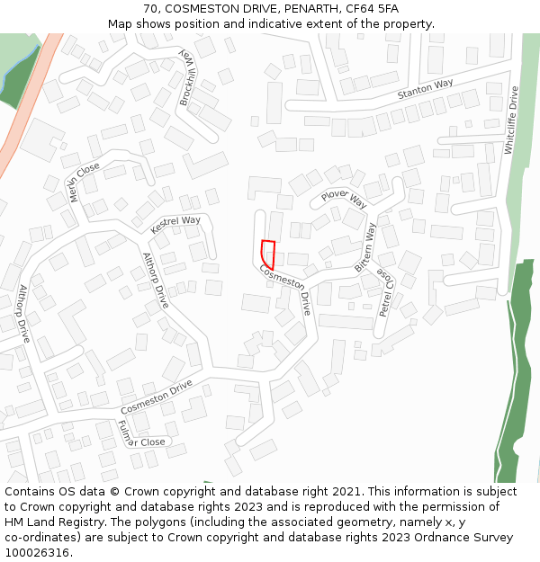 70, COSMESTON DRIVE, PENARTH, CF64 5FA: Location map and indicative extent of plot