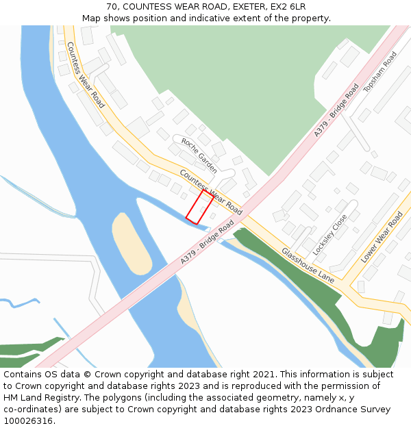 70, COUNTESS WEAR ROAD, EXETER, EX2 6LR: Location map and indicative extent of plot