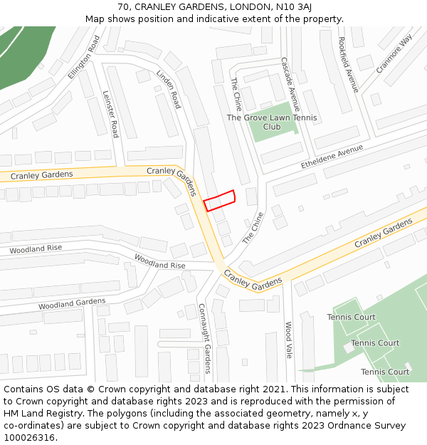 70, CRANLEY GARDENS, LONDON, N10 3AJ: Location map and indicative extent of plot
