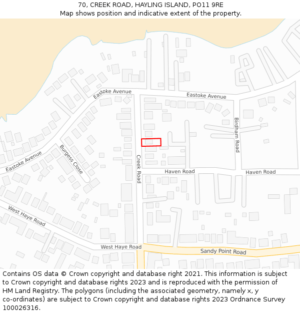 70, CREEK ROAD, HAYLING ISLAND, PO11 9RE: Location map and indicative extent of plot