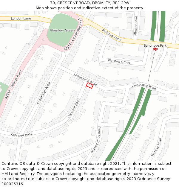 70, CRESCENT ROAD, BROMLEY, BR1 3PW: Location map and indicative extent of plot