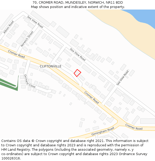 70, CROMER ROAD, MUNDESLEY, NORWICH, NR11 8DD: Location map and indicative extent of plot