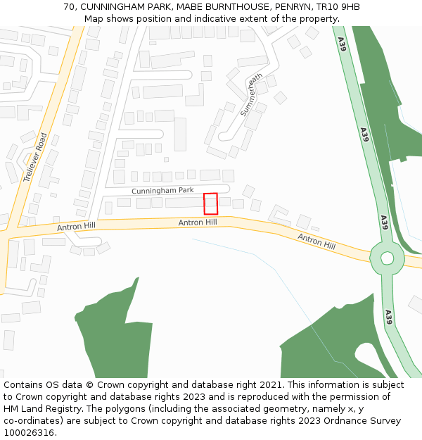 70, CUNNINGHAM PARK, MABE BURNTHOUSE, PENRYN, TR10 9HB: Location map and indicative extent of plot