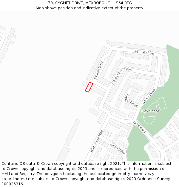 70, CYGNET DRIVE, MEXBOROUGH, S64 0FG: Location map and indicative extent of plot