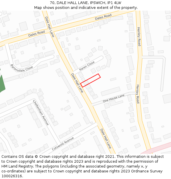 70, DALE HALL LANE, IPSWICH, IP1 4LW: Location map and indicative extent of plot