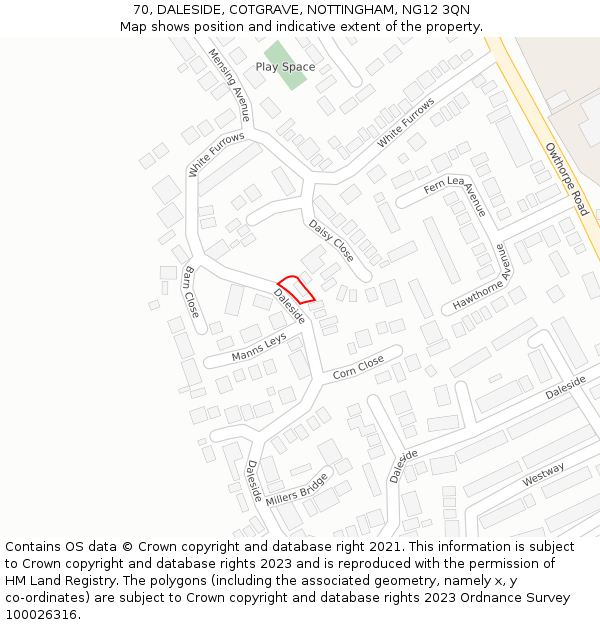 70, DALESIDE, COTGRAVE, NOTTINGHAM, NG12 3QN: Location map and indicative extent of plot