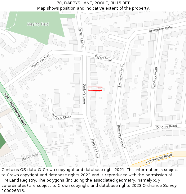 70, DARBYS LANE, POOLE, BH15 3ET: Location map and indicative extent of plot