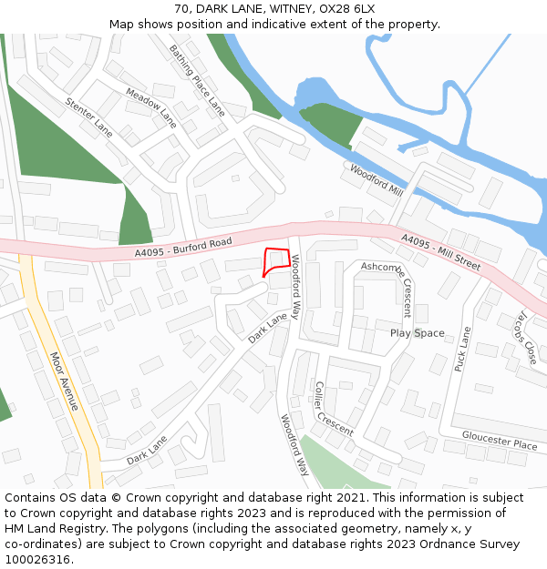 70, DARK LANE, WITNEY, OX28 6LX: Location map and indicative extent of plot