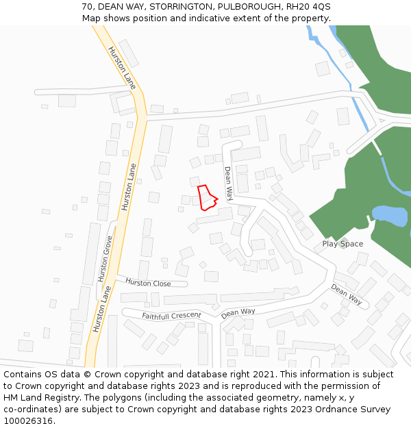 70, DEAN WAY, STORRINGTON, PULBOROUGH, RH20 4QS: Location map and indicative extent of plot