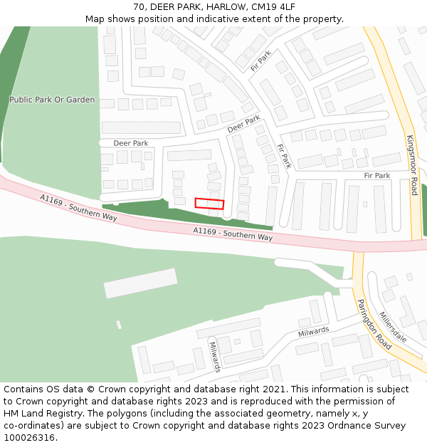 70, DEER PARK, HARLOW, CM19 4LF: Location map and indicative extent of plot