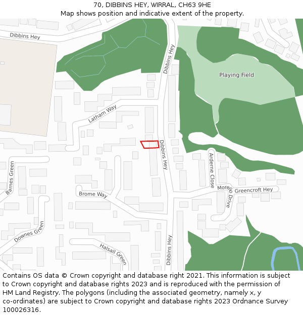 70, DIBBINS HEY, WIRRAL, CH63 9HE: Location map and indicative extent of plot