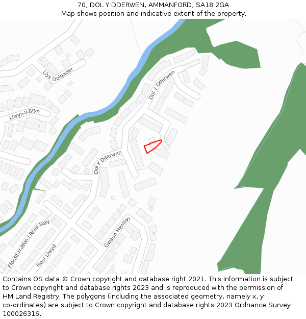 70, DOL Y DDERWEN, AMMANFORD, SA18 2GA: Location map and indicative extent of plot