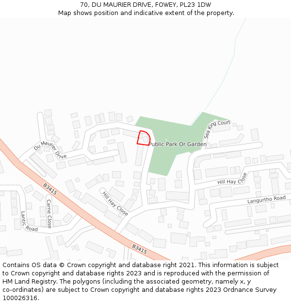 70, DU MAURIER DRIVE, FOWEY, PL23 1DW: Location map and indicative extent of plot