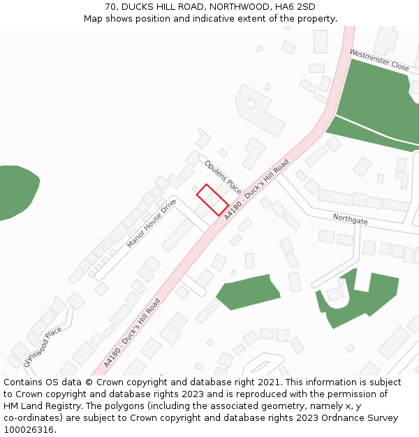 70, DUCKS HILL ROAD, NORTHWOOD, HA6 2SD: Location map and indicative extent of plot