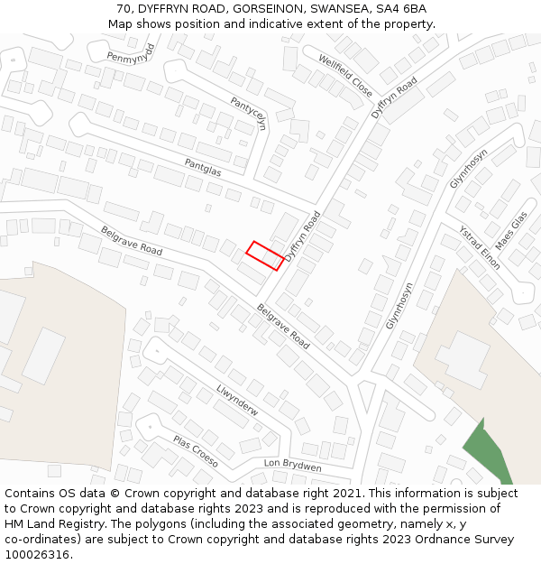 70, DYFFRYN ROAD, GORSEINON, SWANSEA, SA4 6BA: Location map and indicative extent of plot