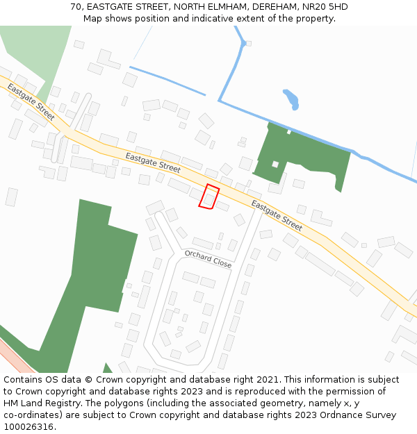 70, EASTGATE STREET, NORTH ELMHAM, DEREHAM, NR20 5HD: Location map and indicative extent of plot