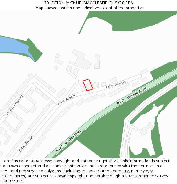 70, ECTON AVENUE, MACCLESFIELD, SK10 1RA: Location map and indicative extent of plot