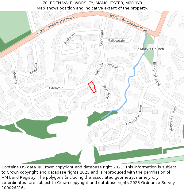 70, EDEN VALE, WORSLEY, MANCHESTER, M28 1YR: Location map and indicative extent of plot