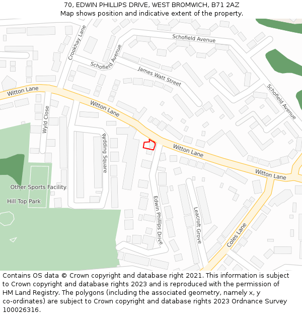 70, EDWIN PHILLIPS DRIVE, WEST BROMWICH, B71 2AZ: Location map and indicative extent of plot