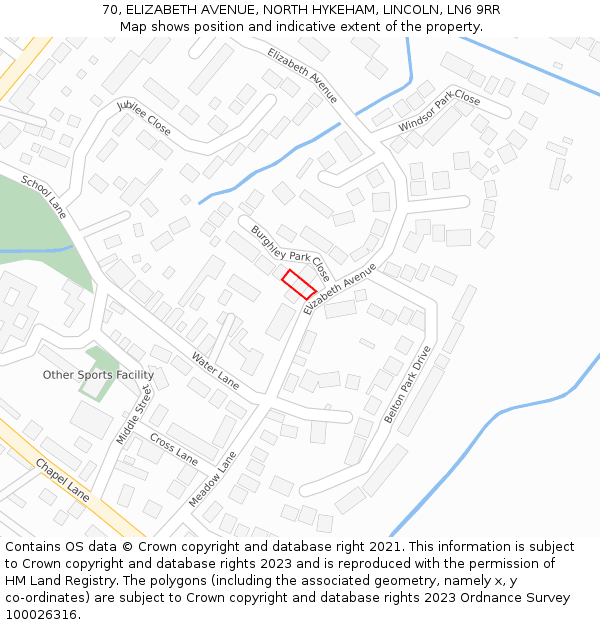 70, ELIZABETH AVENUE, NORTH HYKEHAM, LINCOLN, LN6 9RR: Location map and indicative extent of plot