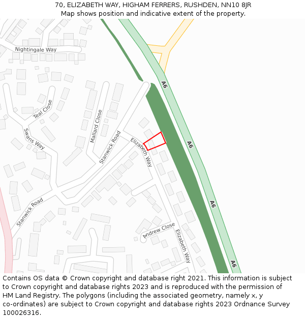 70, ELIZABETH WAY, HIGHAM FERRERS, RUSHDEN, NN10 8JR: Location map and indicative extent of plot