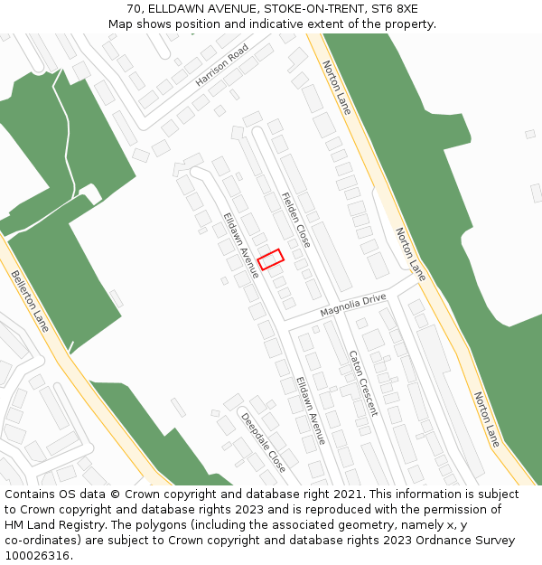 70, ELLDAWN AVENUE, STOKE-ON-TRENT, ST6 8XE: Location map and indicative extent of plot