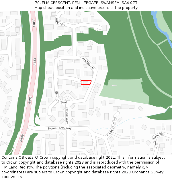 70, ELM CRESCENT, PENLLERGAER, SWANSEA, SA4 9ZT: Location map and indicative extent of plot