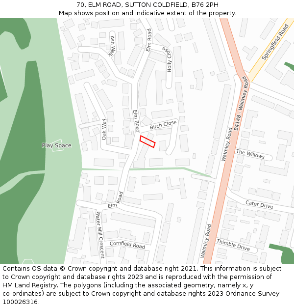 70, ELM ROAD, SUTTON COLDFIELD, B76 2PH: Location map and indicative extent of plot