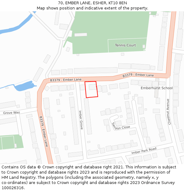 70, EMBER LANE, ESHER, KT10 8EN: Location map and indicative extent of plot