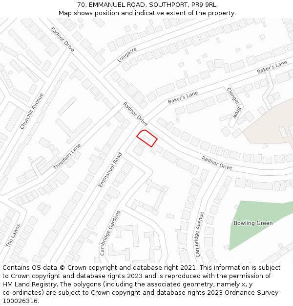 70, EMMANUEL ROAD, SOUTHPORT, PR9 9RL: Location map and indicative extent of plot